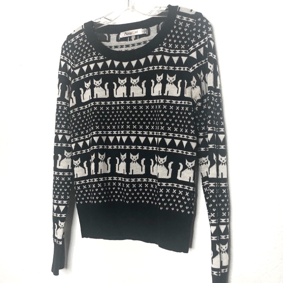 Modcloth Sweaters - ModCloth cat print black & white sweater size L